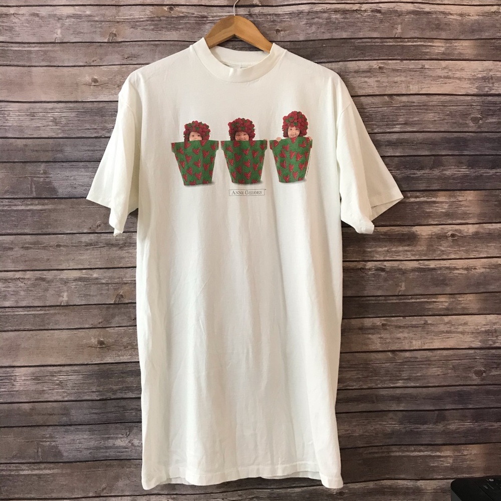 Vintage 1997 Anne Geddes Graphic T-Shirt Babies in Pots Strawberry All Sport A7